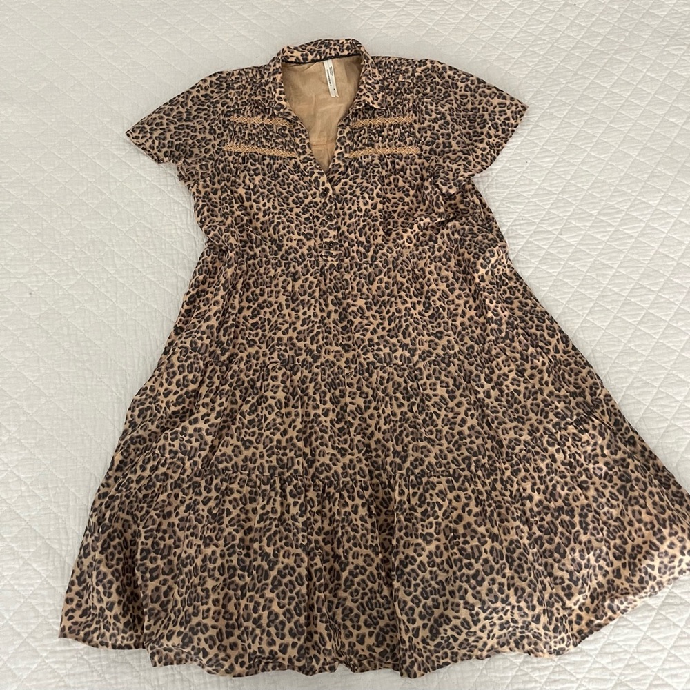 Anthropologie Georgina tiered cheetah print dress